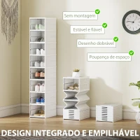 HOMCOM Sapateira Dobrável Organizador para Sapatos de 8 Níveis com Portas Transparentes para Sapatos até Tamanho 43 26x35x140 cm Branco(m-4)