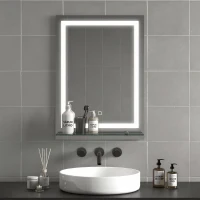 kleankin Oglindă de baie cu lumini LED reglabilă în 3 culori, cu raft din sticlă, 50x12x70 cm, argintiu(m-6)
