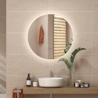 kleankin Oglindă de Baie cu Lumină LED Rotundă 80cm, 3 Culori, 3000-6500K, Oglindă de Perete Iluminată cu Interruptoare Touch, Luminozitate Reglabilă, Funcție Memorie și Anti-Ceață, IP44(m-9)