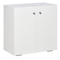 HOMCOM 2 Tier Bookcase, Wooden Storage Cabinet with 2 Doors, Freestanding Sideboard for Living Room, Home Office and Study, White