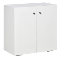 HOMCOM 2 Tier Bookcase, Wooden Storage Cabinet with 2 Doors, Freestanding Sideboard for Living Room, Home Office and Study, White(m-1)