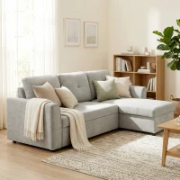 HOMCOM 3-Sitzer-Sofa mit Bettfunktion, Schlafsofa mit Chaiselongue, Polstersofa, Grau(m-7)