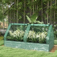 Outsunny Metal Planter Box with Cover, Raised Garden Bed with Greenhouse, for Herbs and Vegetables, Green and Dark Grey(m-10)