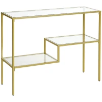 HOMCOM Consolle da Ingresso a 3 Ripiani in Acciaio e Vetro Temperato, 100x32x76 cm, Oro(m-1)