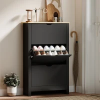 HOMCOM Armoire à Chaussures 3 Portes abattantes 2 Compartiments Panneaux Particules noir chêne(m-10)