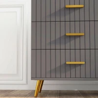 HOMCOM Comodă modernă cu 4 sertare din lemn și aluminiu, 60x40x90 cm, auriu și gri închis(m-8)