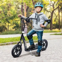 HOMCOM, trotinetă copii, pneuri 30 cm, ghidon reglabil, frână, suport lateral, oțel, pentru copii 5+ ani, negru(m-6)