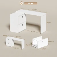 HOMCOM Escritorio Reversible en Forma de L con 2 Cajones Archivadores Diseño Moderno para Espacios Pequeños Oficina Blanco(m-3)