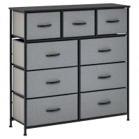 HOMCOM Commode 9 tiroirs meuble de rangement tiroir en tissu pliant - structure acier noir - 100 x 30 x 100 cm, noir et gris(m-11)