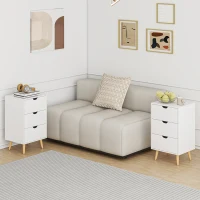 HOMCOM Set of 2 Bedside Tables, Modern Nightstand Side End Table with 3 Storage Drawers and Solid Pine Wood Legs for Bedroom Living Room Entryway, White(m-10)