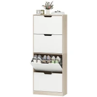 HOMCOM Scarpiera Salvaspazio Slim a 4 Cassetti per 20 Paia di Scarpe 62.5x26x156 cm, color Legno e Bianco(m-11)