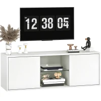 HOMCOM Mobilier TV pentru televizoare de până la 55", Suspendat sau pe Podea, Uși Soft Close, Gaura pentru Cabluri și Raft din Sticlă, Alb(m-11)