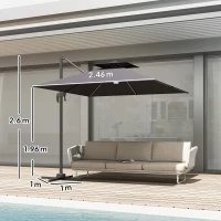 Outsunny 2.5m Cantilever Parasol with Solar Powered LED Lights, 360° Rotation, Tilt Adjustment, Crank Handle, Dark Grey(m-3)