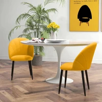 HOMCOM Set 2 Scaune de Bucătărie, Design Nordic, din Metal și Țesătură cu Aspect Catifea, 52x54x79 cm, Galben și Negru,(m-10)