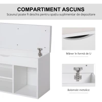 HOMCOM Bancă pentru Pantofi de Intrare, Economisitoare de Spațiu, cu Șezut Imblopat și Rafturi Deschise, pentru Hol, Alb(m-4)