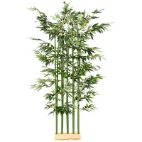 HOMCOM Plantă Artificială de Bambus, Înălțime 180 cm, cu 1640 de Frunze și Bază din Lemn de Pin, 35x10x10 cm, Verde(m-12)