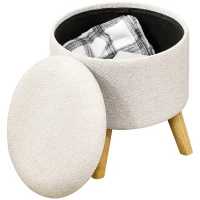 HOMCOM Pouf rond repose-pieds tabouret avec coffre de rangement pieds en bois design moderne crème(m-11)