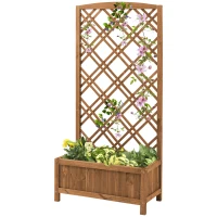 Outsunny Garden Planter with Trellis, Wooden Raised Bed for Garden with Lattice Trellis for Vegetables, Herbs and Flowers, Brown(m-11)