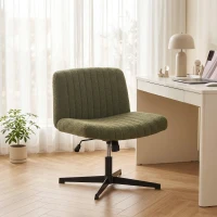 HOMCOM Teddy Fleece Criss Cross Legged Desk Chair, Armless Office Chair No Wheels, Green(m-14)
