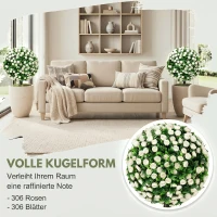 HOMCOM Künstliche Rosenkugeln UV-beständig für den Außenbereich, Set aus 2 Rosenbäumen, 55 cm, Weiß(m-8)
