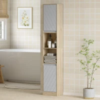 HOMCOM Badezimmerregal, Badeschrank, Küchenschrank, 2 Türschränke, 2 offenen Regalen, Spanplatte+MDF, 30 x 24 x 170cm(m-10)