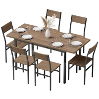 HOMCOM Conjunto de Mesa de Jantar Extensível 120-160 cm e 6 Cadeiras Empilháveis para 4-6 Pessoas Castanho Efeito Madeira(m-11)
