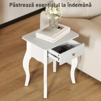 HOMCOM Măsuță de cafea cu sertar în stil franțuzesc, cu picioare curbate, 45x35x55 cm, albă(m-5)