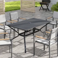 Outsunny Gartentisch Stahl 150x90 cm Wetterfest Balkontisch mit Schirmloch, Lamellen-Design für 6 Personen Schwarz(m-10)