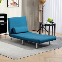HOMCOM Single Linen-Look Sleeper Chair - Blue(m-10)