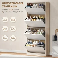 HOMCOM Dulap Subțire pentru Pantofi cu 4 Sertare pentru 20 de Perechi de Pantofi 62.5x26x156 cm, Culoare Lemn și Alb(m-8)