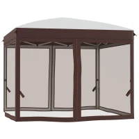 Outsunny Pavilion pliabil 3 x 3 (m) cu plase si geanta de transport cu rotile, cort de evenimente cu inaltime reglabila, cort de gradina, curte, bej(m-11)