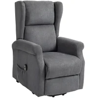 HOMCOM Fotoliu Reclinabil cu Funcție de Ridicare și Telecomandă, din Material cu Aspect de In, 74x94x111 cm, Gri Închis(m-10)