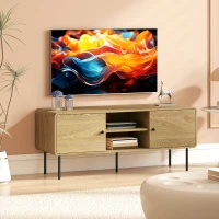 HOMCOM Meuble TV, meuble télé jusqu'à 55 pouces avec 2 portes, 2 compartiments ouverts, pieds en acier, 120x40x50cm, chêne(m-10)