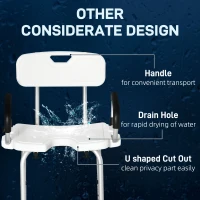 HOMCOM Shower Chair for the Elderly and Disabled, Height Adjustable Shower Stool with Back and Flipped Padded Arms, Suction Foot Pads, White(m-8)