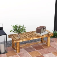 Outsunny Wooden Garden Bench, 2 Seater Outdoor Bench, Fir Wood Backless Patio Loveseat with Slatted Seat for Park, 110 x 38 x 35 cm, Carbonised(m-9)