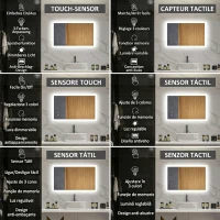 kleankin Oglinda de Baie Iluminata 800 x 600 mm cu Iluminare din Spate cu Lumini LED, Oglinda de Baie de Perete cu 3 Lumini, Intrerupator Tactil Reglabil, Folie de Dezaburire, Orizontala/Verticala(m-4)