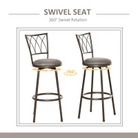 HOMCOM Set of 2 Bar Chairs Swivel Armless Upholstered Metal Frame Barstools with Backrest & Footrest, Bronze(m-17)