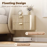 HOMCOM Modern Floating Nightstands Set of 2, Wall Mounted Bedside Tables with 2 Drawers, Oak(m-4)