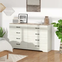 HOMCOM Comodă 8 Sertare Modernă din Lemn, 140x40x86 cm, Nuc și Gri Deschis(m-10)