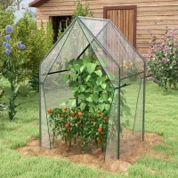Outsunny Mini Greenhouse, Garden Tomato Growhouse with 2 Zipped Doors, Portable Indoor Outdoor Green House, 90 x 90 x 145cm, Clear(m-10)