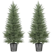 HOMCOM 135cm Artificial Cypress Trees Set of 2, UV Resistant Artificial Plants with Decorative Pot, Fake Plants for Indoor Outdoor Decor, Green(m-1)