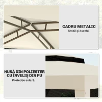 Outsunny Pavilion de Grădină 3x3m cu Plasă de Țânțari, Acoperiș Dublu și Cadru din Metal, Bej(m-5)