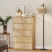 HOMCOM Commode 5 tiroirs meuble de rangement sans poignées design minimaliste 60 x 39 x 100 cm bois naturel(m-6)