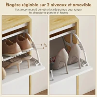 HOMCOM Meuble à chaussures, armoire à chaussures étroite, 2 tiroirs rabattables, portes haute brillante, 60x24x91cm, blanc(m-6)