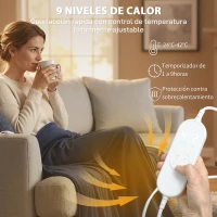 HOMCOM Manta Eléctrica de Coralina 180x130 cm 9 Niveles de Temperatura Temporizador Lavar a Máquina Pantalla LED Azul(m-5)