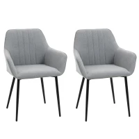 HOMCOM Set 2 Sedie da Pranzo Imbottite con Rivestimento e Schienale, in Lino e Gambe in Ferro, Stile Scandinavo, 59.5x56.5x81 cm, Grigio(m-1)
