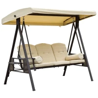 Outsunny Balancelle de Jardin 3 Places Grand Confort Toit Inclinaison réglable Coussins Plateaux rétractables Polyester filé Beige(m-1)