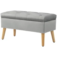 HOMCOM Banc de rangement coffre de rangement tissu effet velours pieds en bois charge max. 120 kg 80 x 35 x 42 cm, gris(m-12)