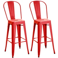 HOMCOM, Set 2 Taburete de Bucătărie, Spătar Detașabil și Reazem pentru Picioare, din Metal, 44x46x116 cm, Roșu(m-1)
