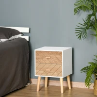 HOMCOM Nachttisch Nachtkommode Flurkommode mit Schubladen Holz weiß + natur 40 x 30 x 55,5 cm(m-2)